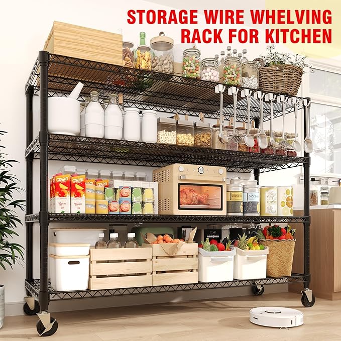 4-Tier Metal Storage Shelving Unit, 2640 Lbs Load Capacity Heavy-Duty Shelf Organizer, Adjustable Wire Rack Shelves for Garage, Pantry & Kitchen, 71.8" h x 59" w x 17.7" d