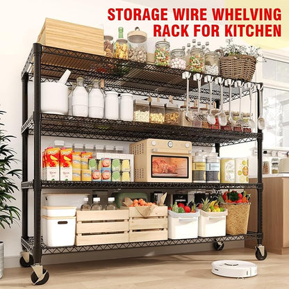 4-Tier Metal Storage Shelving Unit, 2640 Lbs Load Capacity Heavy-Duty Shelf Organizer, Adjustable Wire Rack Shelves for Garage, Pantry & Kitchen, 71.8" h x 59" w x 17.7" d