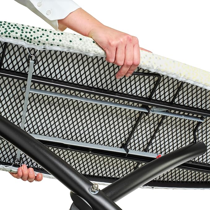 Brabantia - Ironing Board D - Heat-Resistant Steam Iron Zone - Adjustable Height - Non-Slip Rubber Feet -100% Fairtrade Cotton Cover with Foam Layer - Foldable XL Board - New Dawn - Size D(53 x 18 in)