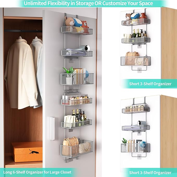HapiRm Over Door Organizer Storage - Separable Door Organizer Hanging with 6 Metal Large Capacity Baskets for Bathroom Bedroom Kitchen Pantry Closet (Grey)