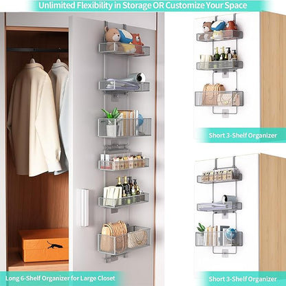 HapiRm Over Door Organizer Storage - Separable Door Organizer Hanging with 6 Metal Large Capacity Baskets for Bathroom Bedroom Kitchen Pantry Closet (Grey)