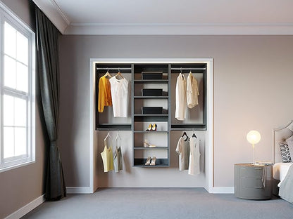 Modular Closets Vista Collection Closet Organizer System - 3 Piece Wall Mounted Kit with Hanging Rods & Shelves, Grey, Fits Closets 96” or wider