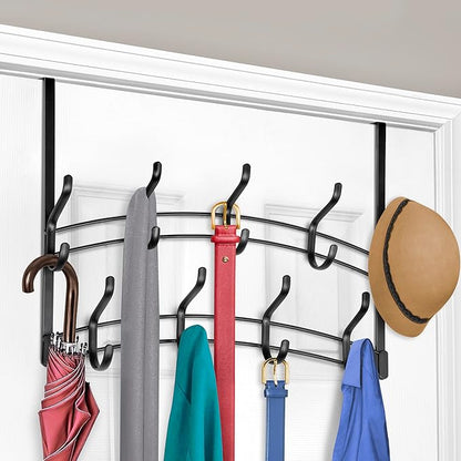LYNK Professional® Home™ Over The Door Hooks - 18 Hook Over The Door Hanger - Over Door Coat Rack - Hanging Towels or Clothes - Bathroom, Bedroom or Laundry Room - Lifetime Ltd. Warranty – Black