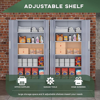 Greenvelly Metal Storage Cabinet,72" Locking Metal Garage Storage Cabinet with Doors and 4 Adjustable Shelves, Lockable Steel Cabinet for Home Office, Garage, Shop, School (Dark Grey 32" W x 16" D)