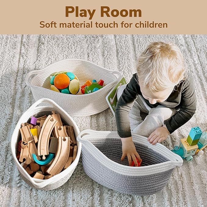 Goodpick Small Woven Baskets for Organizing, Dog Toy Basket, Storage Baskets with Handles, Gift Cute Basket for Decor 12"X 8" X 5" Mixed Brown