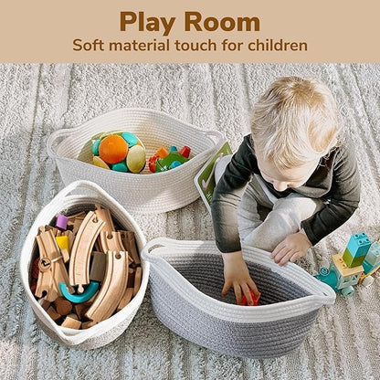 Goodpick Small Woven Baskets for Organizing, Dog Toy Basket, Storage Baskets with Handles, Gift Cute Basket for Decor 12"X 8" X 5" Mixed Brown
