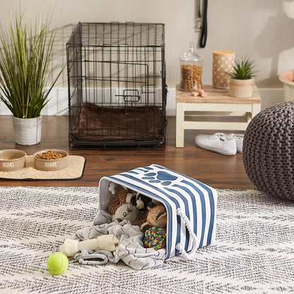 Bone Dry Pet Storage Collection Striped Paw Patch Bin, Small Rectangle, Navy
