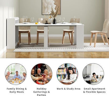Transformer Table, Folding Console to Large Dining Table, Expandable Dining Table for 2-9 People, Space Saving Extendable Dining Room Furniture, White