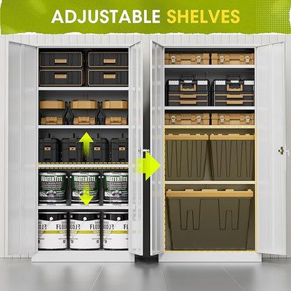 Greenvelly Metal Lockable Storage Cabinet, 72” Tall Storage Cabinet with 2 Doors and 4 Adjustable Shelves for Office, Home, Garage, Pantry (Assembly Required, 18”D, White)