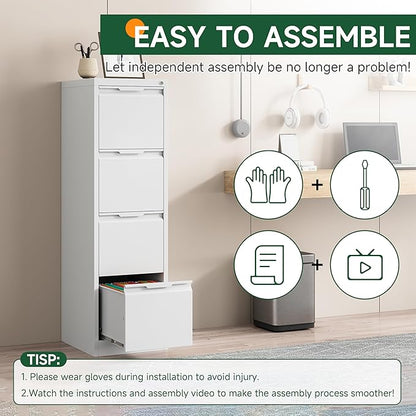 4 Drawer File Cabinet, Tall Vertical Filing Cabinets for Home Office, Locking Metal File Cabinet for Letter/Legal/A4/F4 Size, Assemble Required