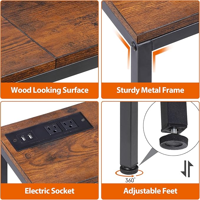 ZENY 70 Inch Console Table with Outlet, Narrow Sofa Table with Charging Station, Hallway Table for Living Room, Entryway, Foyer, Rustic Brown