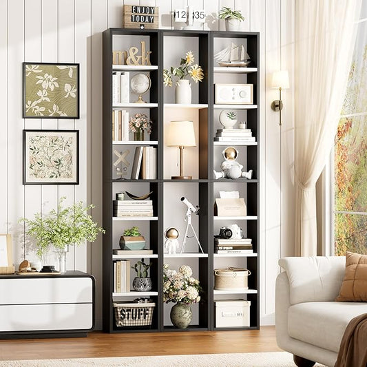 FOTOSOK 8-Tier Media Tower Rack, 11.6 X 9.3 X 71 Inches CD DVD Slim Storage Cabinet with Adjustable Shelves, Tall Narrow Bookcase Display Bookshelf for Home Office, Black/White