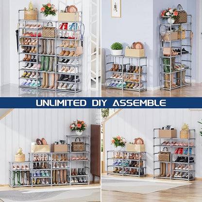 Mavivegue 9 Tiers Tall Shoe Organizer - Vertical Shoe Shelf for 50-55 Pairs, Stackable Racks for Entryway, Closet, Garage - Grey