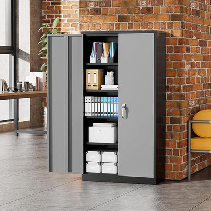 Greenvelly Metal Garage Storage Cabinet, 72" Black Gray Tool Steel Locking Cabinet with Doors and 4 Shelves, Tall Cabinets for Garage Storage Systems Lockable File Cabinet for Home Office,Garage
