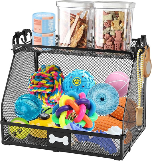 Large Metal Dog Toy Basket, Multifunctional Basket for Dog Toys Storage Organizer, Treats, Collars, Can Hold Leashes, Living Room Storage Box Bin for Dogs Supplies– Durable & Chewproof