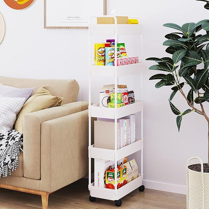 Buzowruil Rolling Storage Cart 5 Tier Organizer Mobile Shelving Unit Storage Rolling Utility Cart with Wheels for Kitchen Bathroom Laundry,White