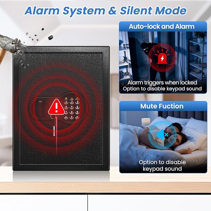 17.55'' Tall Fireproof Safe Box, 3.2 Cuft Home Safe with Keys & Pass Code & Wall Mount Kits, Money Safe with Smart Alert System, Removable Shelf, Mute Function and Fireproof Waterproof Bag