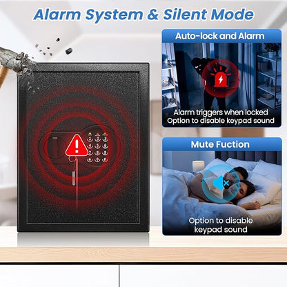 17.55'' Tall Fireproof Safe Box, 3.2 Cuft Home Safe with Keys & Pass Code & Wall Mount Kits, Money Safe with Smart Alert System, Removable Shelf, Mute Function and Fireproof Waterproof Bag