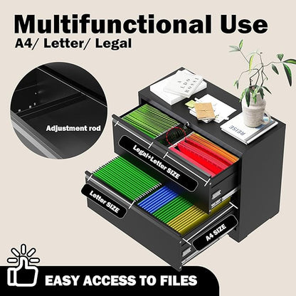 Lateral File Cabinet with Lock, 2 Drawer Filing Cabinet, Metal File Cabinets for Home Office, Steel Heavy-Duty Filing Storage Cabinet for Letters/Legal/A4 (Require Assembly, Black)