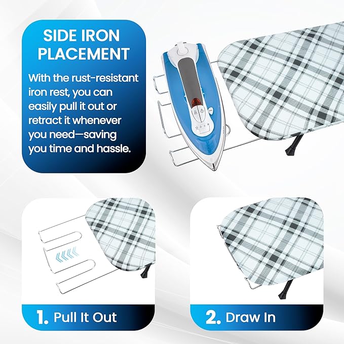 Metal Mesh Panel Tabletop Ironing Board | Foldable Iron Board | Heavy Duty Small Iron Board with Heat Resistant Cover and 100% Cotton 8mm Thicken Pad (Elegant)