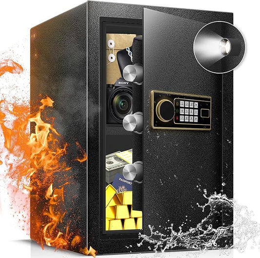 2.2 Cu Ft Safe Box for Home - Steel Lock Box for Office & Home Security, Digital Electronic Keypad, Alarm System & Removable Shelf, Safety Box for Documents Money Jewelry Gun Laptop