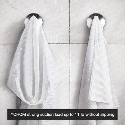YOHOM Stainless Steel Vacuum Suction Cup Bathroom Shower Holders - Removable Towel Rack, Bathrobe and Loofah Hooks with Brushed Finish