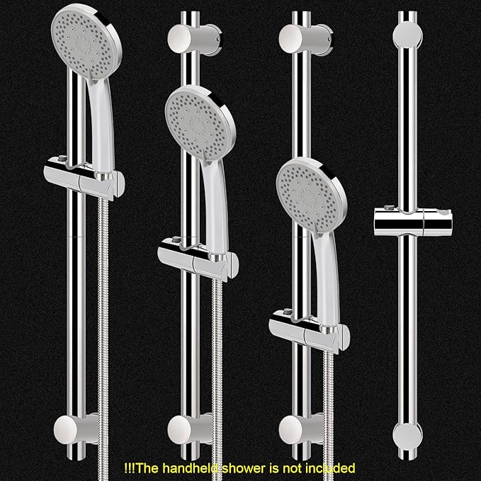 NearMoon Shower Slide Bar with Height/Angle Adjustable Handheld Shower Holder, Bathroom SUS 304 Stainless Steel Shower Head Holder for Bath (Screw Mounted, Chrome Finish)