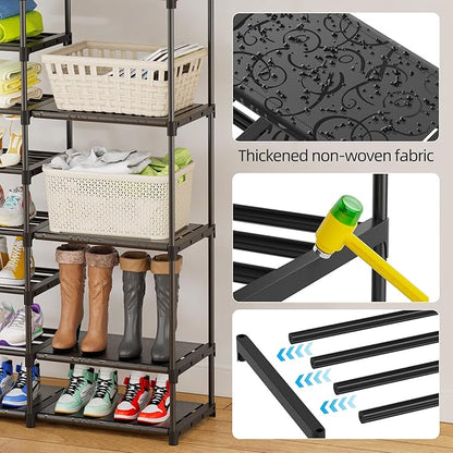 12 Tier Shoe Rack Tall, Shoe Rack Organizer, Large Capacity Holds 34-50 Pairs, Boot Rack Organizer for Entryway, Closet, Garage, Black