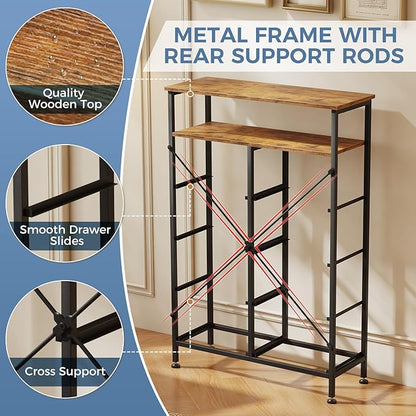 DUMOS TV Stands for Living Room with 8 Drawers, Tall 8-Drawer Chest of Drawers with Raised Shelf, Storage Tower with Fabric Bins for Organization, Hallway Storage, Black
