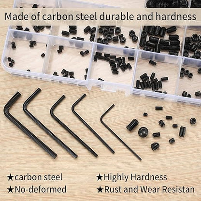 80 Pcs Allen Head Screws, Hex Socket Head Screws, Grub Screw Set, M3/M4/M5/M6/M8 Metric Stainless Steel Internal Hex Drive Cup-Point Screw Assortment Kit for Door Handles, Light Fixture(Black)