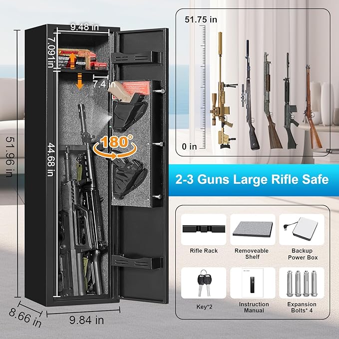 Marcree 2-3 Gun Safe, Gun Safe for Rifles and Pistols, Gun Cabinets for Rifles and Shotguns with Dual Alarm System, Rifle Safe, Gun Safes for Home Rifle and Pistols, No Assembly