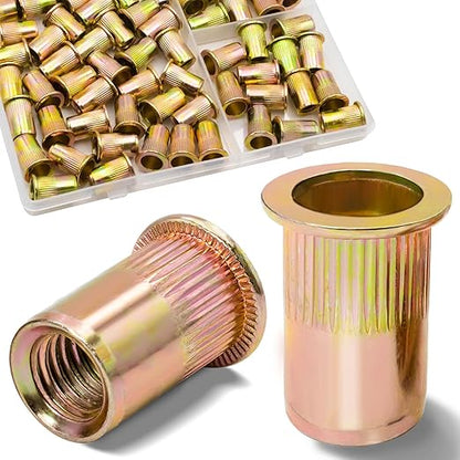 5/16"-18 UNC Rivet Nut, 60Pcs Zinc Plated Finish Carbon Steel Flat Head Threaded Insert Nutsert Kit