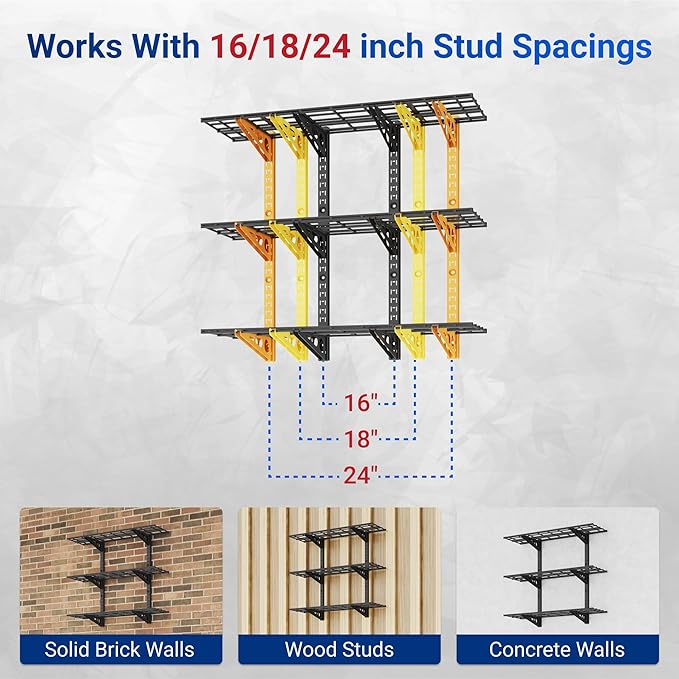 FLEXIMOUNTS 3-Tier 1x3ft Garage Storage Wall Shelving, 12x36inch per Shelf Height Adjustable Floating Shelves, Heavy Duty Wall Mounted Shelve, 600lbs Weight Capacity, Black, Classic Series