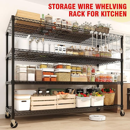 4-Tier Metal Storage Shelving Unit, 2640 Lbs Load Capacity Heavy-Duty Shelf Organizer, Adjustable Wire Rack Shelves for Garage, Pantry & Kitchen, 73.8" h x 59" w x 23.9" d