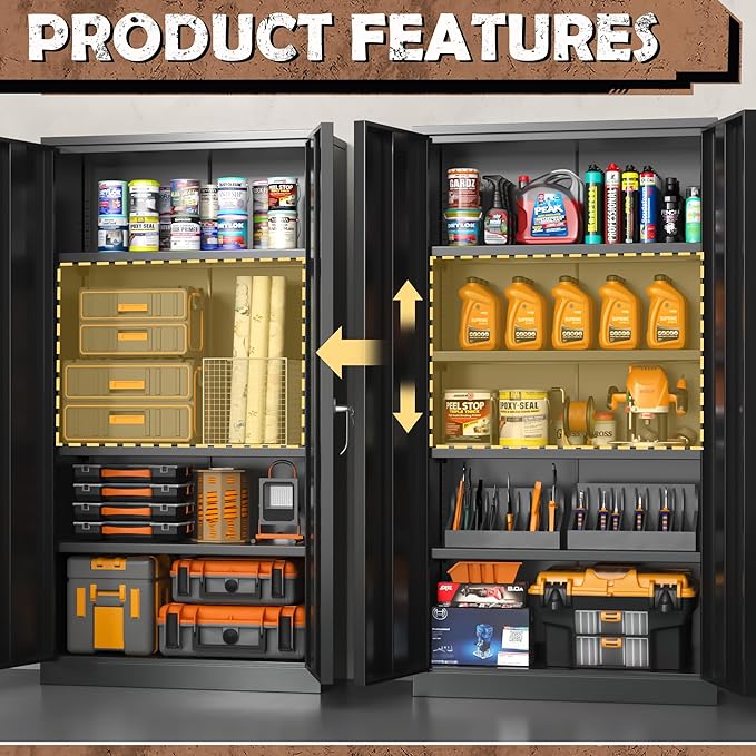INTERGREAT Metal Storage Cabinet, 72” H Storage Cabinet with 2 Doors and 4 Adjustable Shelves for Office, Home, Garage, Pantry (Assembly Required, Black)