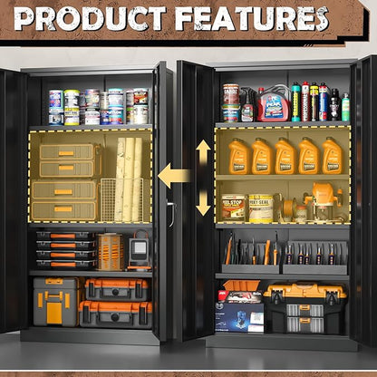 INTERGREAT Metal Storage Cabinet, 72” Storage Cabinet with 2 Doors and 4 Adjustable Shelves for Office, Home, Garage, Pantry (Assembly Required, 18”D, Black)