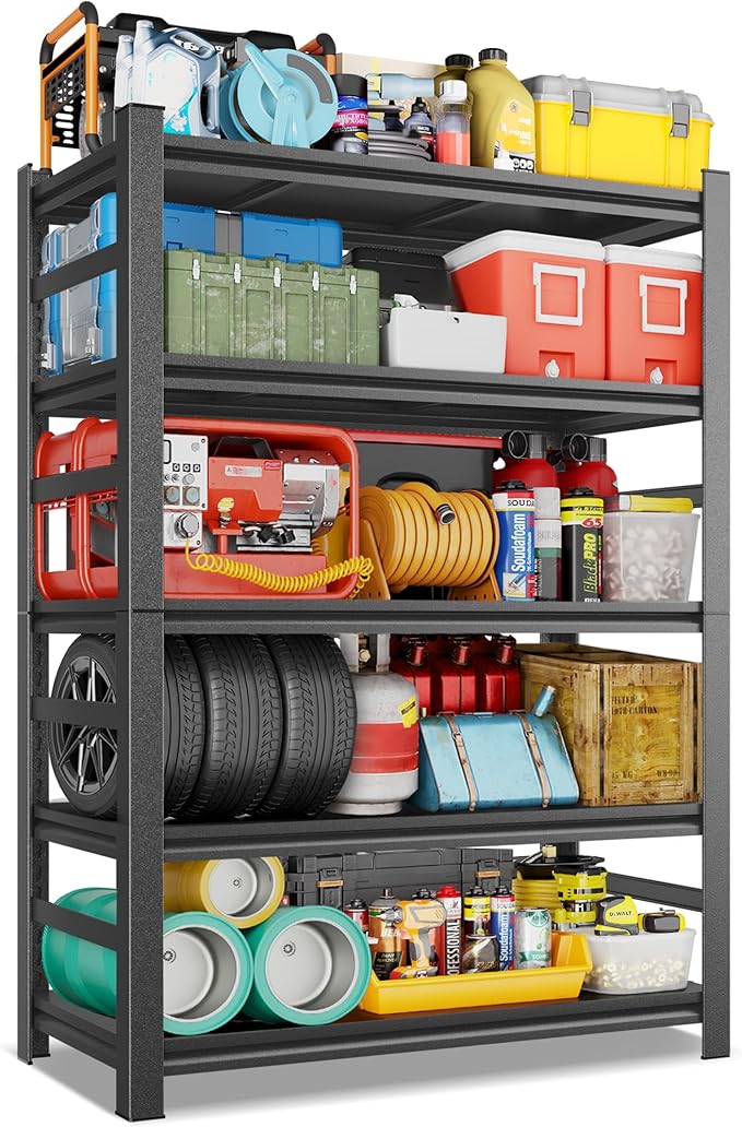 Garage Shelving Unit,Rustproof Heavy Duty Storage Shelves,Adjustable Metal Steel Utility Shelf,Easy Assembly,Garage Storage Organize Rack,for Tools,Basement,Warehouse(5-Tier 72"Hx47.3"Wx23.6"D)