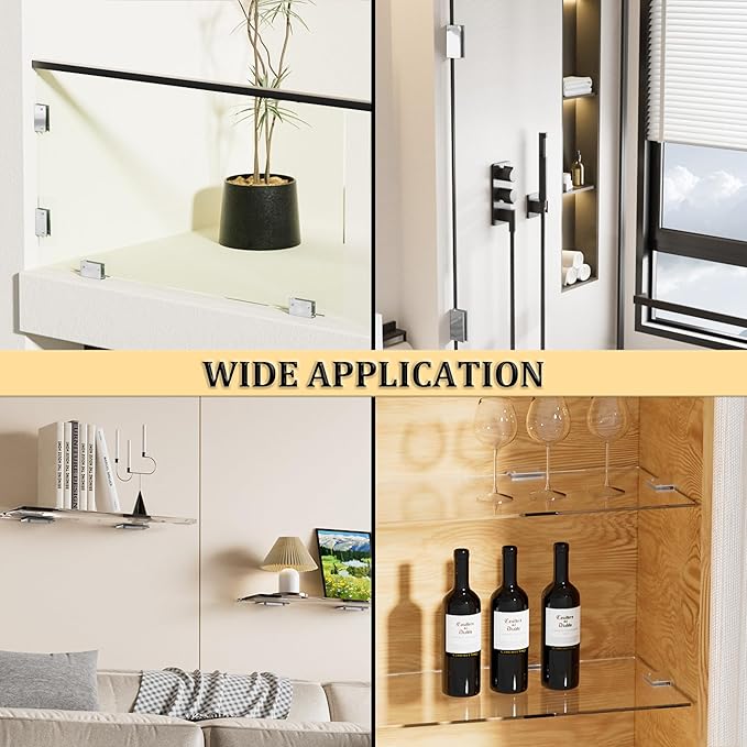 Alise Glass Shelf Brackets 2Pcs, Adjustable Shower Glass Clamps, Heavy Duty Clamp Holder, SUS304 Stainless Steel Brackets for 8-12mm Wood/Glass Shelves and Wall-to-Glass Connection, Polished Chrome