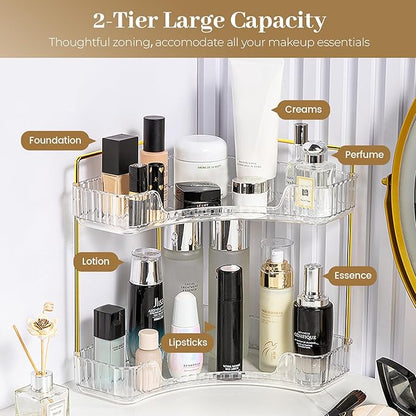 Aveniee Corner Bathroom Counter Organizer, Bathroom Countertop Shelf Makeup Organizer for Vanity Perfume Tray for Corner Storage (2 Tiers, White)
