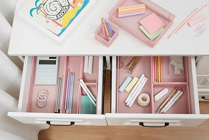Annova Mesh Stackable Drawer Cabinet and Shelf Organizer Bins Storage Basket School Office Supply Holder Tray- Set of 2 (Light Pink, 6x15x2 Inch)