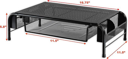 Simple Houseware Metal Desk Monitor Stand Riser with Organizer Drawer, Black, 2 Packs