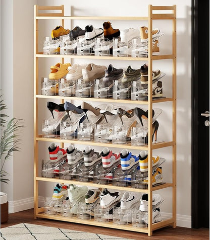 12Pack Shoe Slot Organizer Clear Shoe Stackers Organizers for Closet Space Saver 50% Shoes Display Shelf Rack Holders Zapateras Organizers