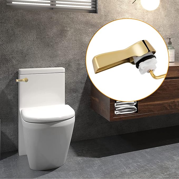 Hibbent Universal Metal Front Mount Toilet Handle Replacement Kit, Brass Toilet Flush Tank Lever with Stainless Steel Flapper Chains for Most Toilets, Shiny Gold