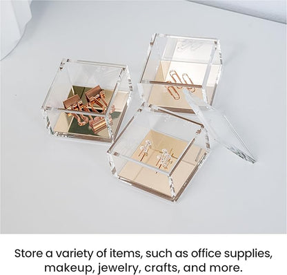 OfficeGoods 3-Tier Stackable Acrylic Holder- Stylish Desk Organizer and Storage for Office or Home – Transparent Square Design with Gold Metal Base