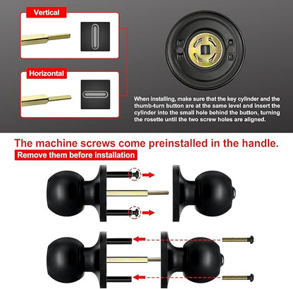 [3 Pack] BESTTEN Keyed Entry Door Knob, Entrance Door Lock, Keyed Different, Standard Ball, Matte Black
