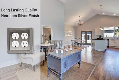Henne Bery Sunken Pearls Heavy Duty Decorative Wall Plate Switch Plate Outlet Cover (Double Duplex, Heirloom Silver)