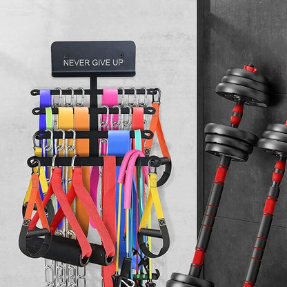Resistance Rack Band Storage Hanger Gym Equipment Organizer Pull Up Bands Jump Ropes, Never Give Up Gym Décor Storage Rack for Home Gym