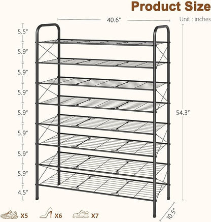Hoctieon 8 Tier Shoe Rack for Closet, Durable Mesh Style Shoe Rack, Entryway Shoe Shelf, Shoe Storage Organizer for Hallway, Bedroom, Living Room, Wardrobe, Black