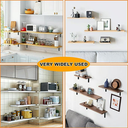 Alise Floating Shelf Brackets,Black Bracket for Shelves Heavy Duty L Bracket Corner Brace for Walls,Stainless Steel Joint Angle Brackets for Wood Board Support,12x6.3x1.2 Inch Upgraded(Pack of 4)