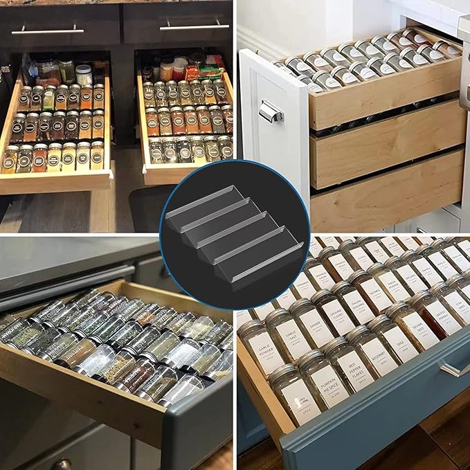 19 x 13 Inches Spice Drawer Organizer, 4 Tier Clear Acrylic Expandable In-Drawer Seasoning Jars Rack, Kitchen Drawer Spice Insert Tray for Cabinet/Countertop